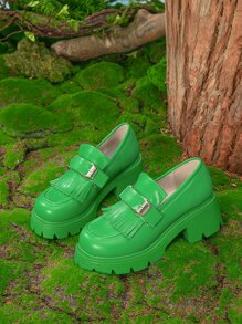 Mocasines con diseño de fleco plataforma - Verde - Ver 2