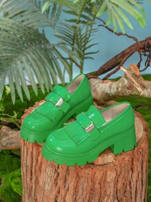 Mocasines con diseño de fleco plataforma - Verde - Ver 3