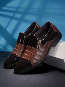 Giày da bóng màu tương phản cho nam, chống trượt, đi làm và đi làm hàng ngày - Màu nâu Sô-cô-la - Xem 3