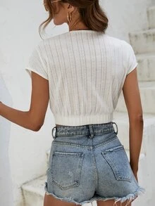 SHEIN VCAY Twist Front Batwing Sleeve Crop Tee - White - View 2