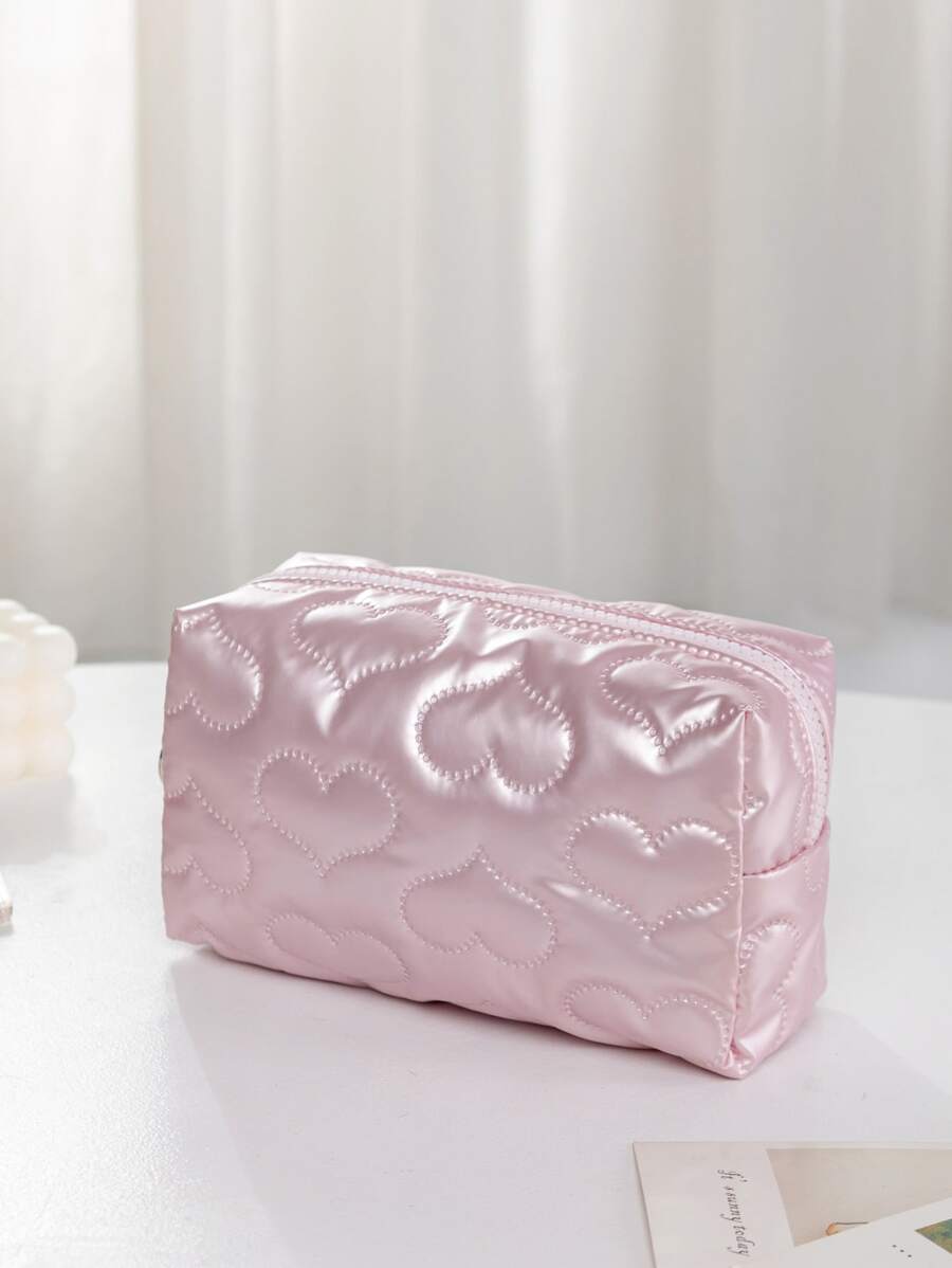Heart Quilted Square Makeup Bag Makeup Bag Makeup Pouch Skincare Bag Toiletry Bag Packing Cubes, Travel Essentials Cruise Essentials Dorm Essentials, Wedding Bridesmaid Gifts, Mom Gifts, Birthday Gifts, Gifts For Friends And Teachers, Home Decor, Bathroom Living Room Bed Bathroom Organizer, Jewelry Organizer, Lip Oil Organizer, Nail Polish Organizer Storage Makeup Organizer,Gifts For Women,Christmas Gifts,Gift Ideas For Women,Pouch,Makeup Pouch,Travel Essential - Pink - View 1
