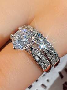 2 cái/bộ Nhẫn Trang Trí Đá Cubic Zirconia - Bạc - Xem 5