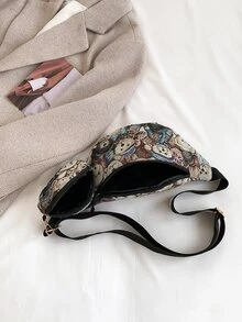 卡通熊圖案腰包帶零錢包可愛可調整肩帶適用於日常