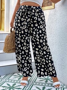 SHEIN Clasi Quần Plus Size Thắt lưng Túi In hoa Báo Giải trí - Đen và trắng - Xem 3