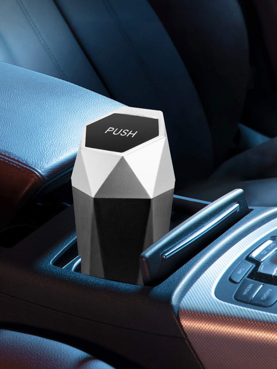 1pc Multifunctional Car Trash Can - Silver - View 1