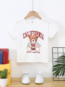 小男童熊和字母圖案T恤