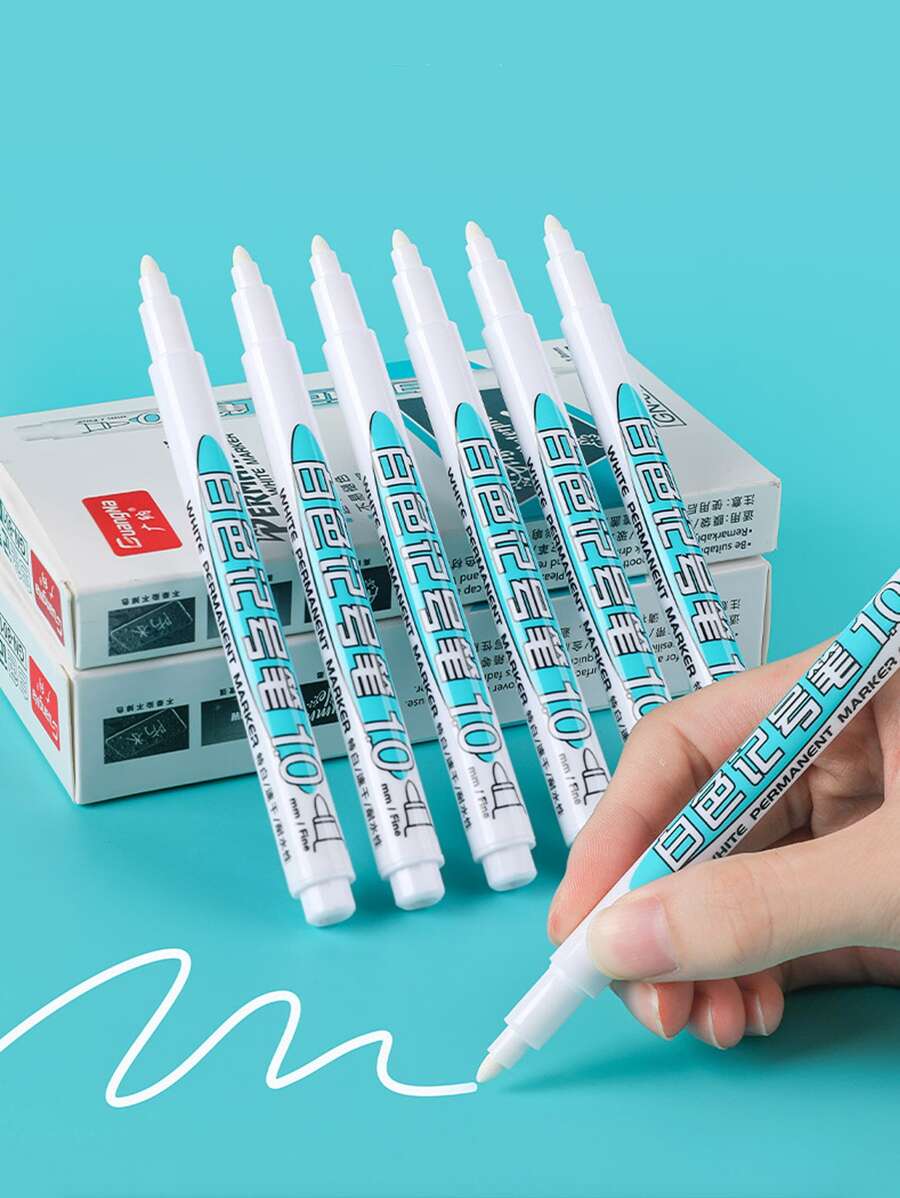 6 cái 1.0mm Không thấm nước Sấy khô nhanh Trắng Bút đánh dấu - trắng - Xem 1