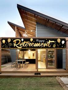 1pc Polyester Photobooth Background, Modernist Balloon & Letter Graphic Party Background Cloth For Retirement Party - Multicolor - View 2