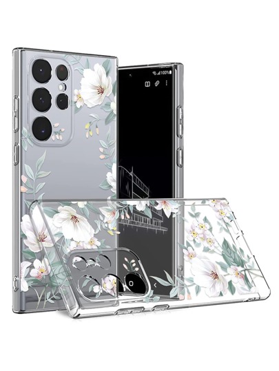 1pc Transparent Protective Phone Case With White Rose Design, Compatible With IPhone 16/16 Pro/16 Plus/16 Pro Max, A55/A54/A53, S24/S24 Ultra/S24 Plus/S24 FE, Pixel 9/9 Pro/9 Pro XL And More