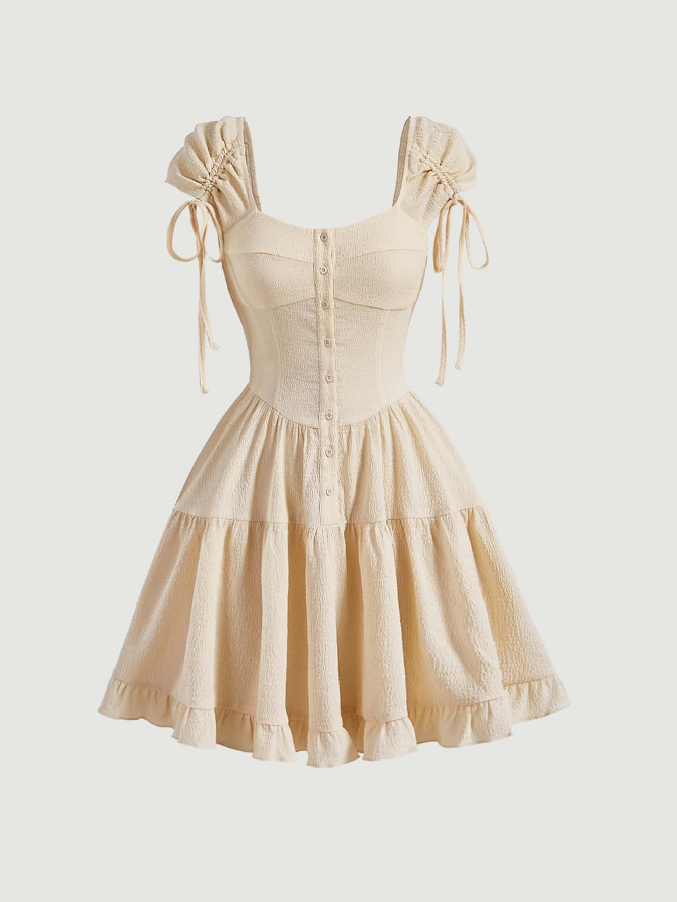 SHEIN MOD Vestido de hombro con cordón bajo con fruncido - Albaricoque - Ver 1