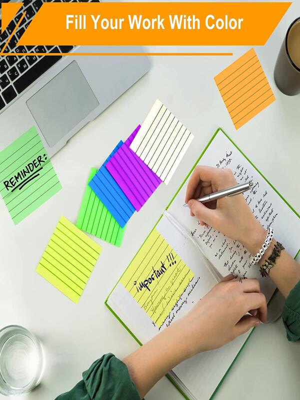 300 Sheets Lined Sticky Notes, 3x3 Inches (approximately 7.6x7.6 Cm), 6