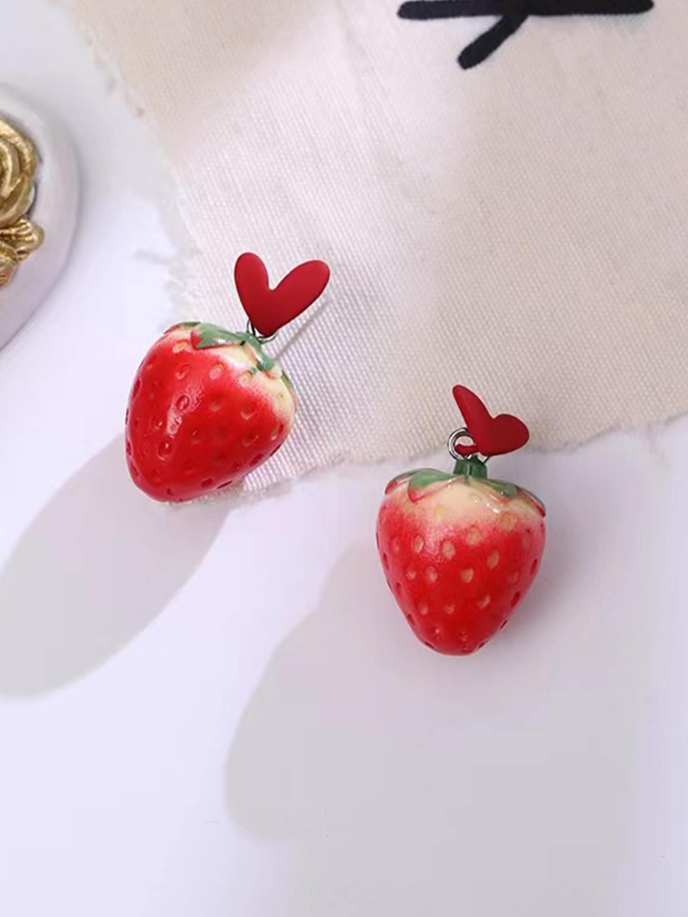 1pair Cute Strawberry Design Stud Earrings For Women For Daily Decoration - Multicolor - View 1