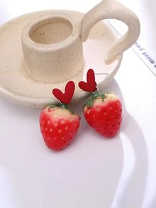 1pair Cute Strawberry Design Stud Earrings For Women For Daily Decoration - Multicolor - View 2