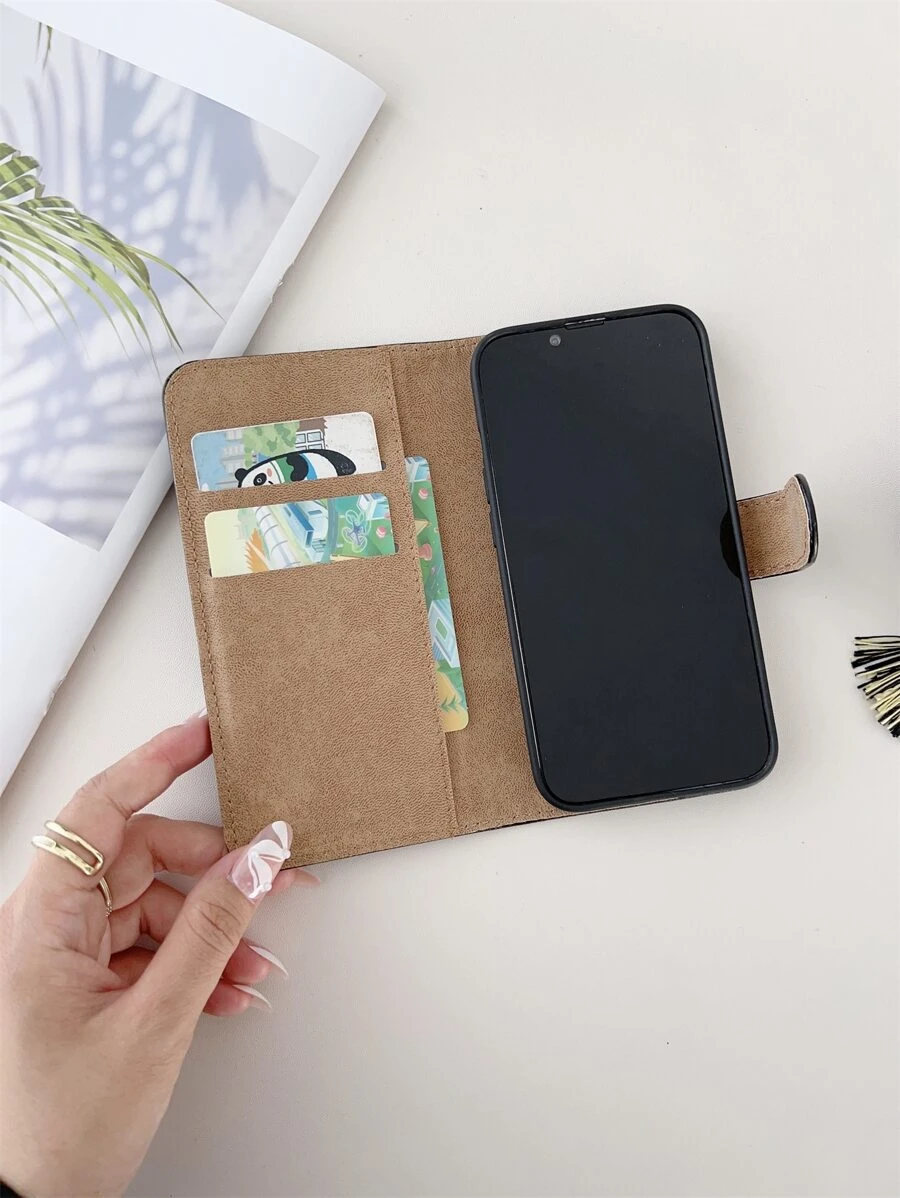 1入組PU皮革可折疊手機殼帶插卡槽 - 黑色 - 查看 1