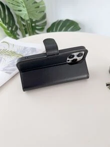 1入組PU皮革可折疊手機殼帶插卡槽 - 黑色 - 查看 3