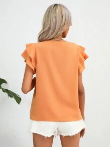 SHEIN LUNE Solid Butterfly Sleeve Blouse - Orange - View 6
