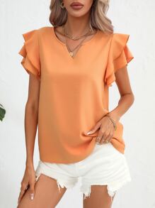 SHEIN LUNE Solid Butterfly Sleeve Blouse - Orange - View 4