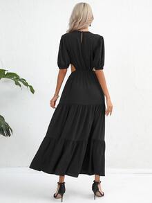 SHEIN VCAY Cut Out Waist Ruffle Hem Dress - Black - View 4