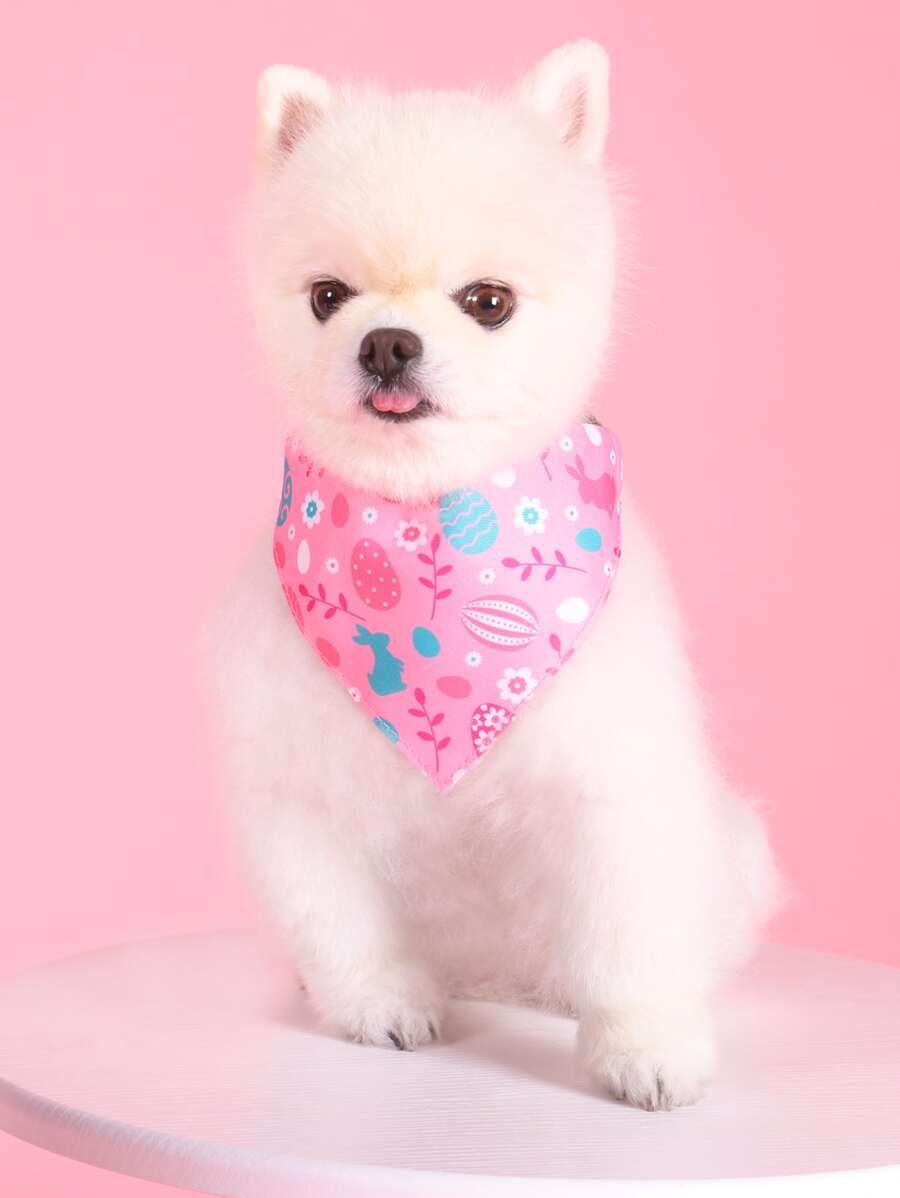 Supet 1pc Fabric Egg & Rabbit Pattern With Collar Pet Bandana For Cat And Dog For Easter Day - Pink - View 1