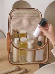PU Clear Handheld Makeup Bag - Coffee Brown - View 2