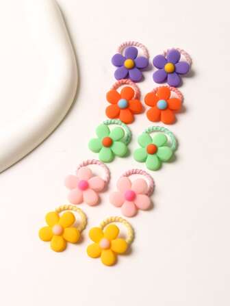 10pcs Random Color Flower Decor Pet Hair Tie For Dog For Photo Prop Accessory