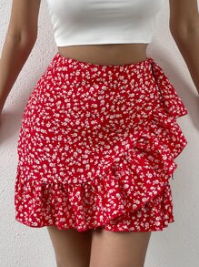 Soleia Váy nữ Thắt nút Viên lá sen Trọn gói Họa tiết hoa Boho - Đỏ - Xem 3