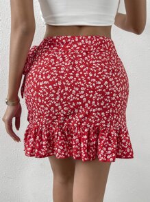 Soleia Váy nữ Thắt nút Viên lá sen Trọn gói Họa tiết hoa Boho - Đỏ - Xem 2