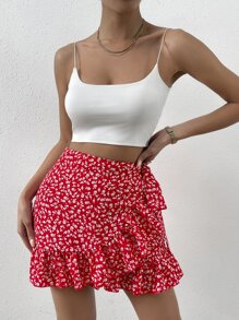 Soleia Váy nữ Thắt nút Viên lá sen Trọn gói Họa tiết hoa Boho - Đỏ - Xem 6