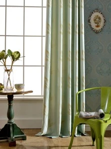 植物刺繡單片遮光窗簾適用於臥室和客廳現代滌綸單片窗簾四季皆宜 - 藍色 - 查看 1