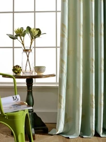 植物刺繡單片遮光窗簾適用於臥室和客廳現代滌綸單片窗簾四季皆宜 - 藍色 - 查看 4