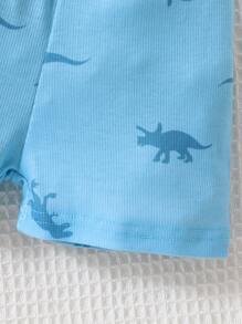 Bé trai sơ sinh In Khủng long Áo liền quần chặt & Quần short - Màu xanh nhạt - Xem 3
