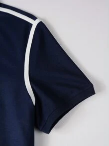 Aesthetic Post--Men Contrast Trim Polo Shirt - Navy Blue - View 3