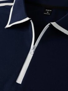 Aesthetic Post--Men Contrast Trim Polo Shirt - Navy Blue - View 5