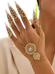 1pc Fashionable Rhinestone Decor Hollow Out Mitten Bracelet For Women For Daily Decoration - Yellow Gold - View 1