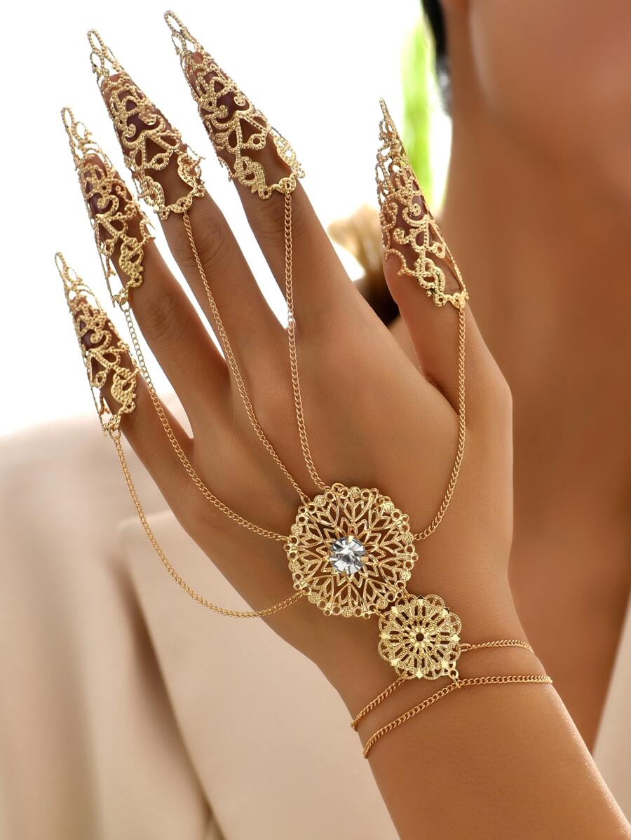 1pc Fashionable Rhinestone Decor Hollow Out Mitten Bracelet For Women For Daily Decoration - Yellow Gold - View 1