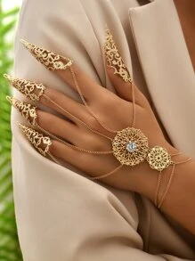 1pc Fashionable Rhinestone Decor Hollow Out Mitten Bracelet For Women For Daily Decoration - Yellow Gold - View 2