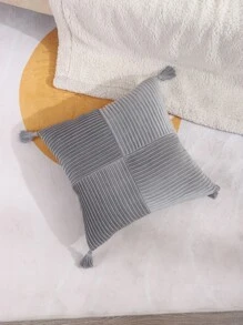 1入組無填充物條紋靠墊套現代織物流蘇裝飾枕套適用於家居裝飾 - 灰色 - 查看 4