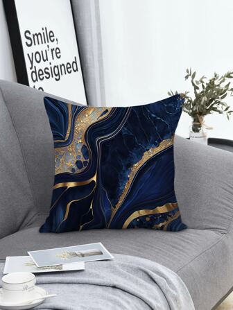 1pc Marble Pattern Cushion Cover Without Filler, Modern Woven Fabric Pillow Cover For Home Decor