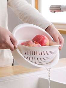 1pc PP Kitchen Drain Storage Basket, Double-layer Kitchen Drain Basket For Kitchen - White - View 1