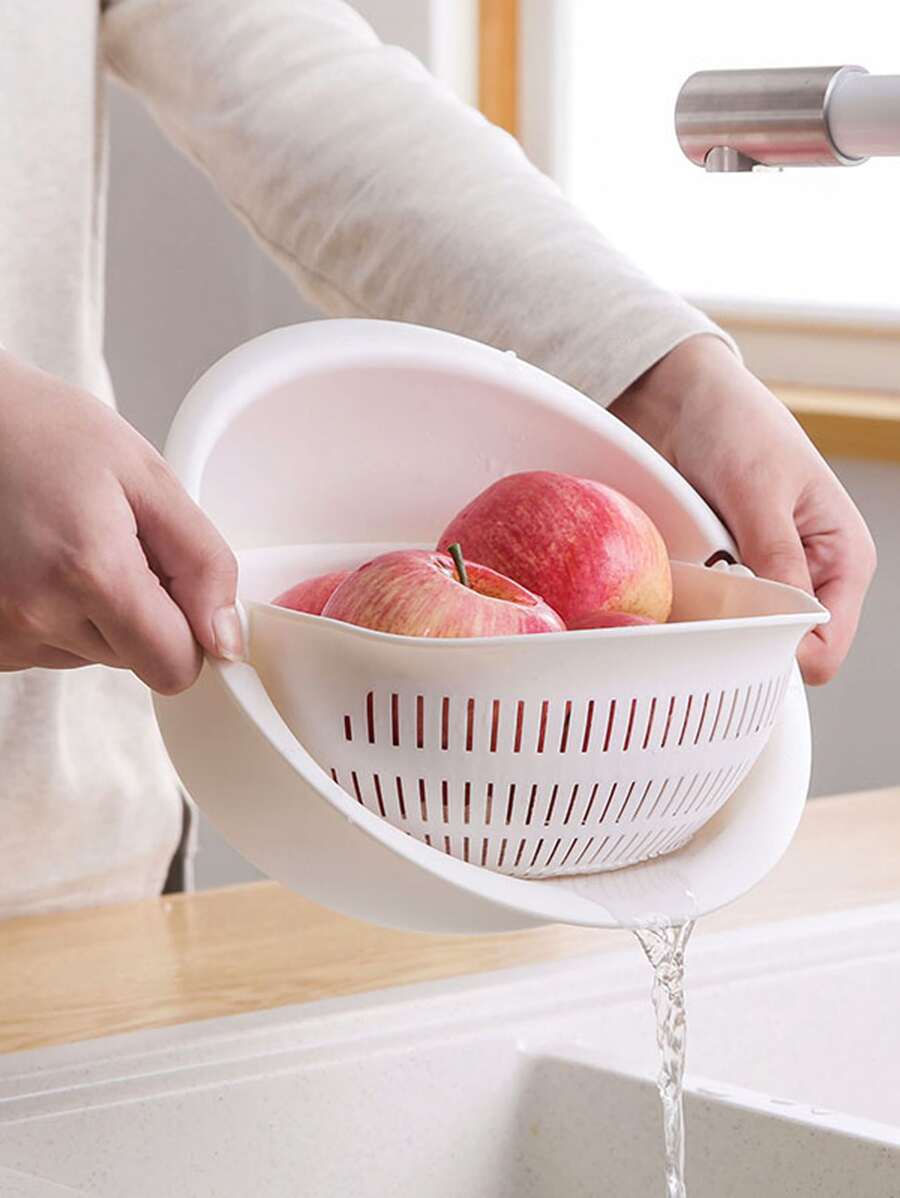 1pc PP Kitchen Drain Storage Basket, Double-layer Kitchen Drain Basket For Kitchen - White - View 1