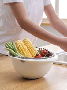 1pc PP Kitchen Drain Storage Basket, Double-layer Kitchen Drain Basket For Kitchen - White - View 2