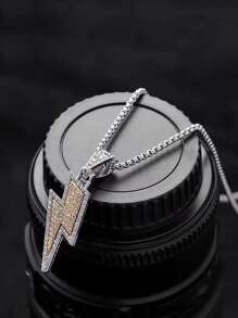 1pc Fashionable Rhinestone Lighting Pendant Necklace For Men For Daily Decoration - Silver - View 1