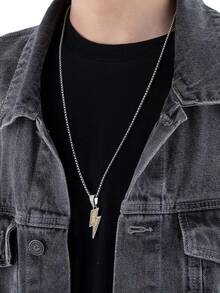 1pc Fashionable Rhinestone Lighting Pendant Necklace For Men For Daily Decoration - Silver - View 2