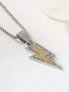1pc Fashionable Rhinestone Lighting Pendant Necklace For Men For Daily Decoration - Silver - View 3