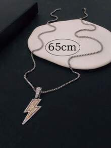 1pc Fashionable Rhinestone Lighting Pendant Necklace For Men For Daily Decoration - Silver - View 4