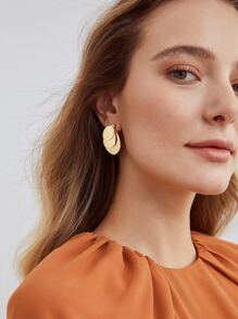 MOTF PREMIUM 1PAIR FASHION COPPER LAYERED GEOMETRIC DESIGN STUD EARRINGS FOR WOMEN FOR DAILY LIFE - Gold - View 7