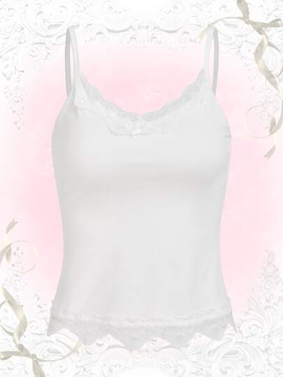 ROMWE Contrast Lace Cami Top, School