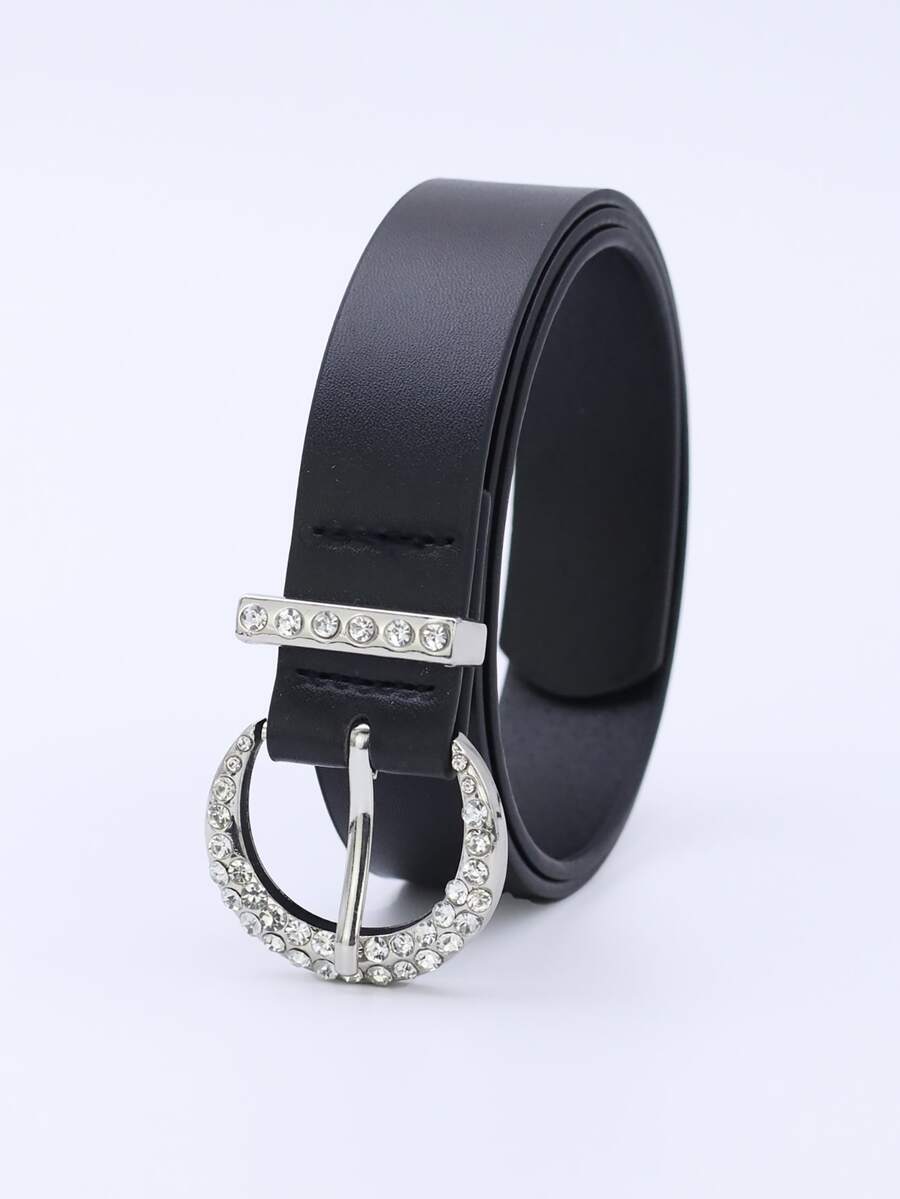 Mujer 1 pieza Cinturón con diseño de diamante de imitación de moda para diariamente - Negro - Ver 1