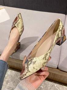 Women Snakeskin Embossed Point Toe Flats, Funky Flat Shoes - Multicolor - View 4