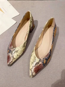 Women Snakeskin Embossed Point Toe Flats, Funky Flat Shoes - Multicolor - View 5